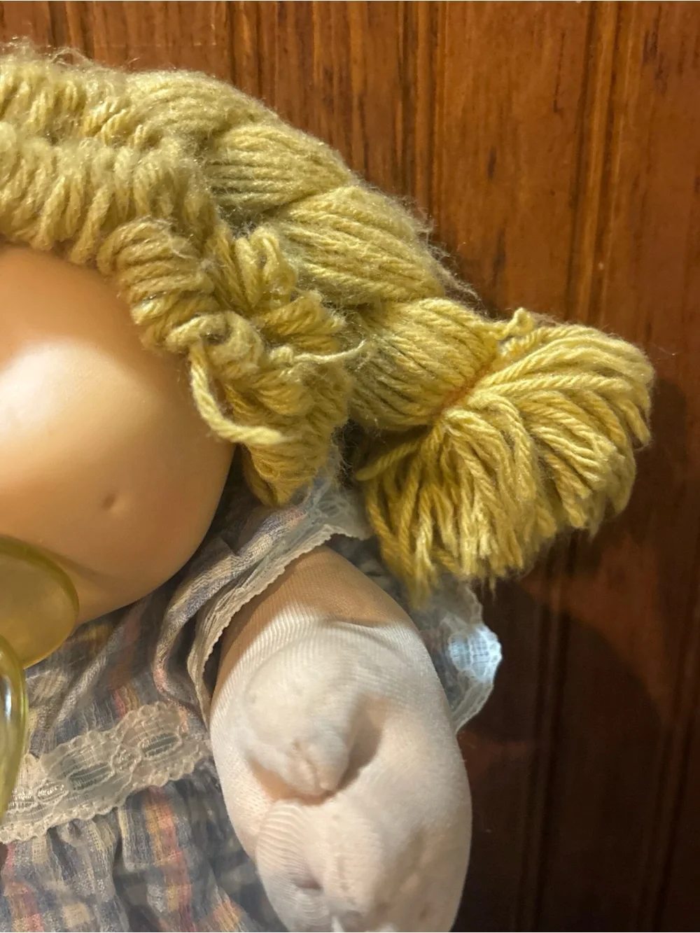 Vintage 1983 Cabbage Patch Doll w Pacifier Blonde/Blue Eyes Plaid Dress